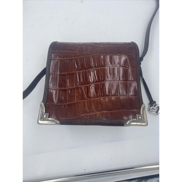 Vintage Brighton Leather Pebbled Brown Croc Embossed Shoulder Bag Purse - Picture 1 of 15